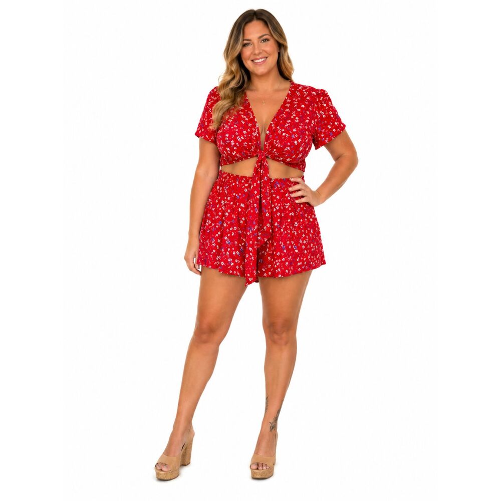 Womens 2 Piece Set Shorts & Wrap Top Size Medium Summer Outfit Festival Beach